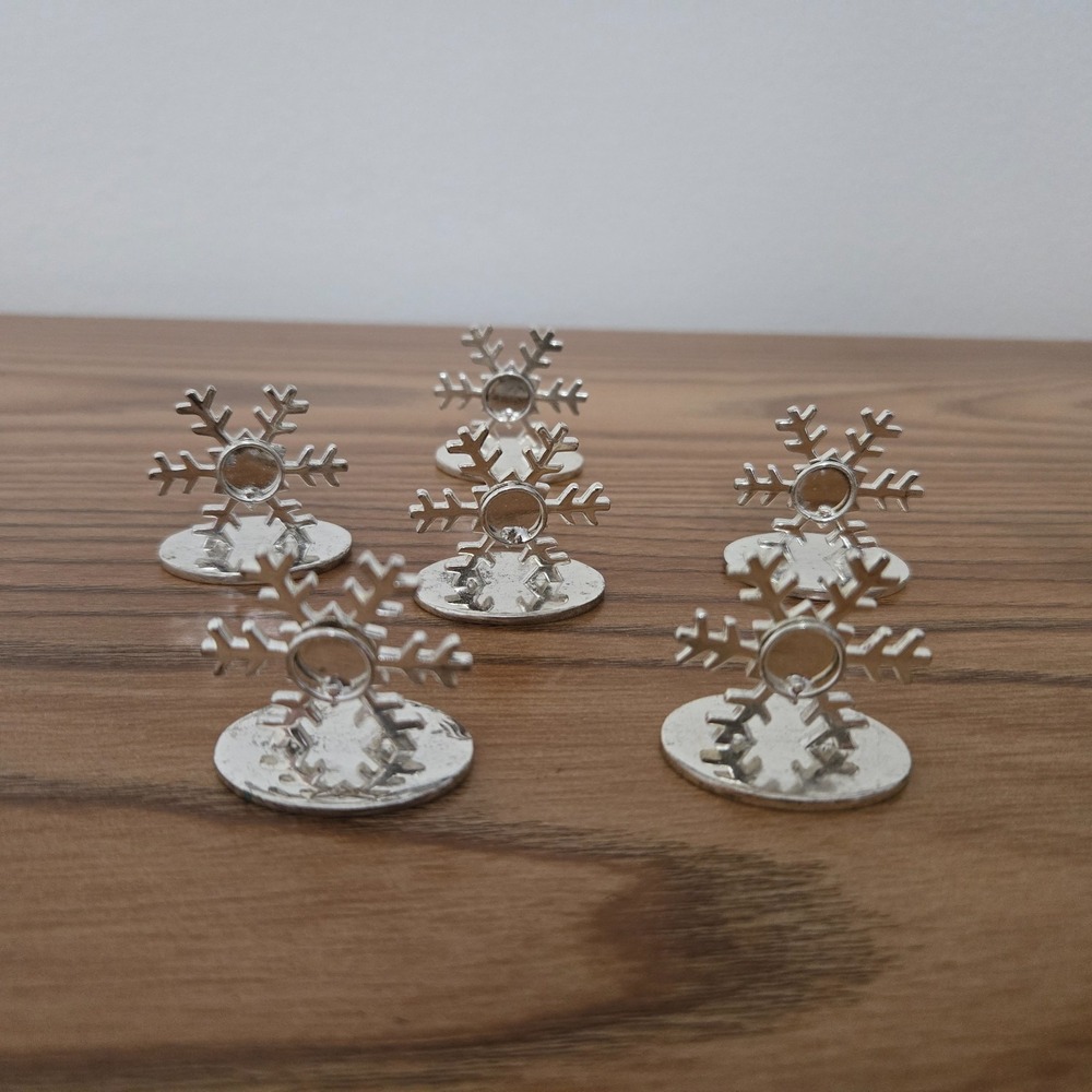 Meryl Waitz Snowflake Card Holders – Silver-Tone Elegant Tabletop Set (6)